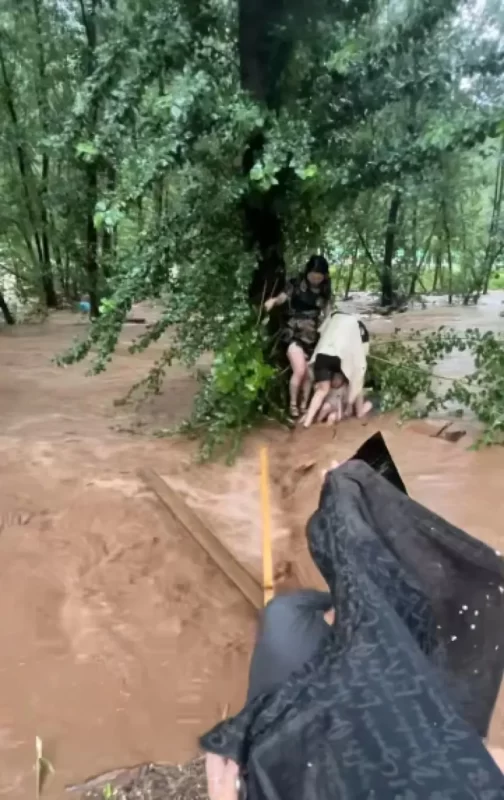 河北省遭遇强降雨，导致一处露营地多人被困。一名幸存者透露，洪水一度涨至颈部，他和另外6人紧紧抱住一棵树，在水中坚守了长达5个小时。-小胖资源分享网