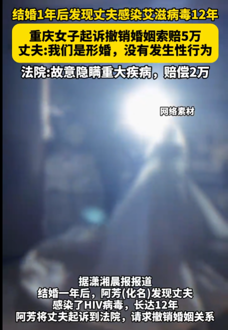 重庆某女子在步入婚姻殿堂一年后，震惊地发现，与自己共度时光的丈夫竟早已深陷艾滋病的阴影，长达12年之久。-小胖资源分享网