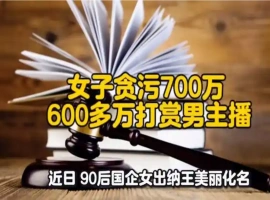 一名90后女性因打赏网络男主播，涉嫌挪用公款超过700万元。-小胖资源分享网