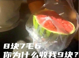 一位消费者对于一块标示9元，但实际售价为8.76元的西瓜表示了疑问。这一情况揭示了不寻常的计价方式，即所谓的逆向四舍五入。-小胖资源分享网