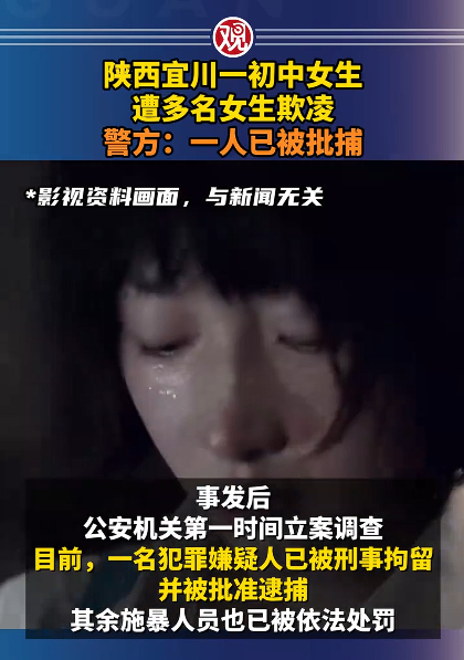 在陕西省宜川县，一名初中女生不幸成为多起欺凌事件的受害者。据警方消息，其中一名涉嫌欺凌的女生已被依法批捕。-小胖资源分享网